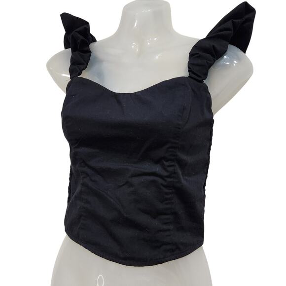 Abercrombie & Fitch Bare Slim Bubble Strap Poplin Top Sleeveless Black Size XS - Picture 4 of 8